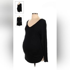 Motherhood Maternity Black Long Sleeve Ruched Sides Vneck Tshirt Women Sz…